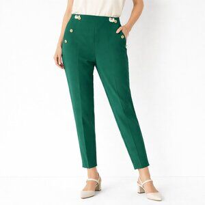 ZARA High Waisted Mariner Pants Forest Green Gold Button Trousers - S